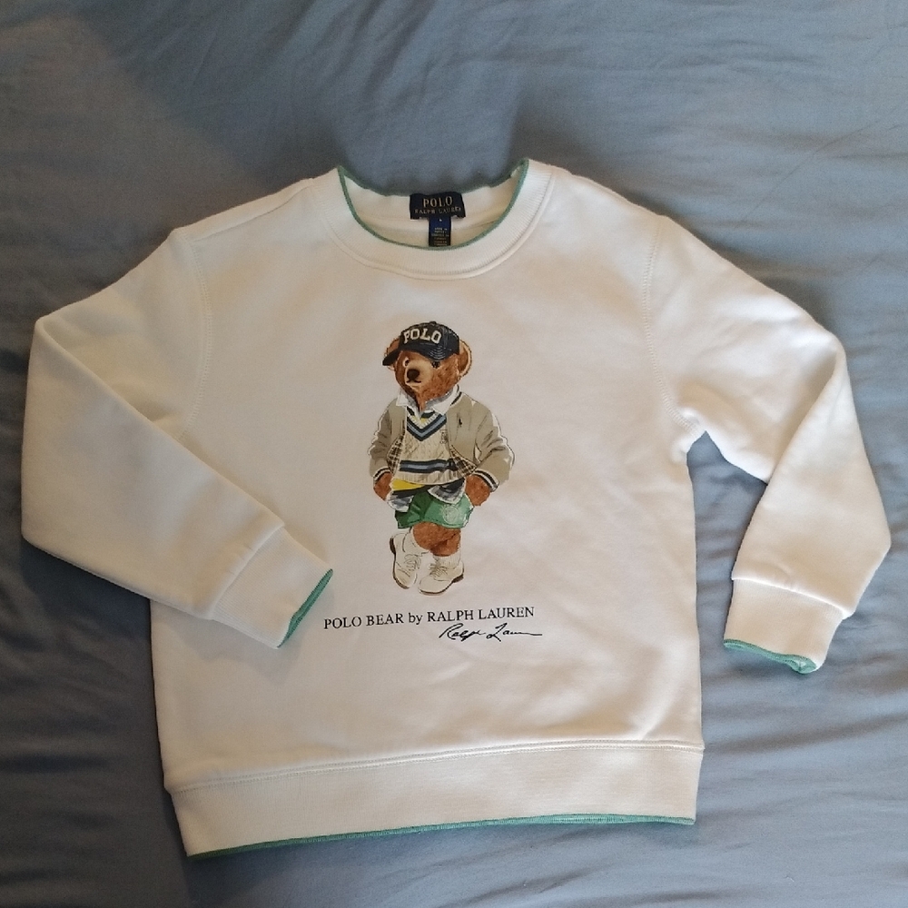 Polo by Ralph Lauren White Crewneck Sweatshirt with Green Trim